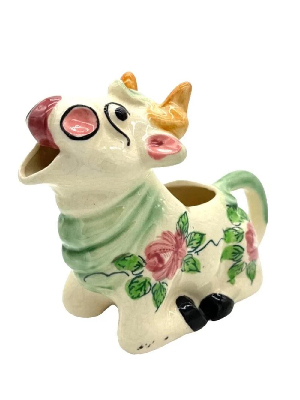 Vtg Kitschy Cow Creamer Hand Painted Milk Coffee 1940s Made in Japan Ceramic